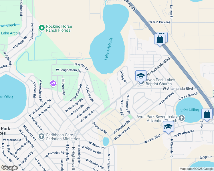 map of restaurants, bars, coffee shops, grocery stores, and more near 2539 North Mohawk Drive East in Avon Park