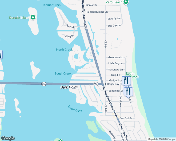 map of restaurants, bars, coffee shops, grocery stores, and more near 730 Lagoon Road in Vero Beach