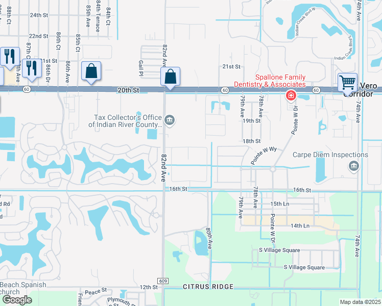 map of restaurants, bars, coffee shops, grocery stores, and more near 1680 Westfield Court in Vero Beach