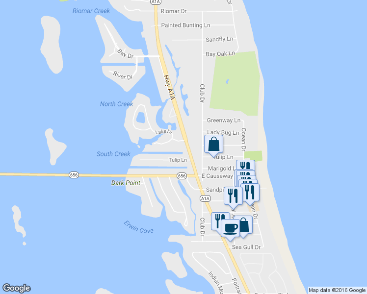 map of restaurants, bars, coffee shops, grocery stores, and more near 790 Lake Drive in Vero Beach