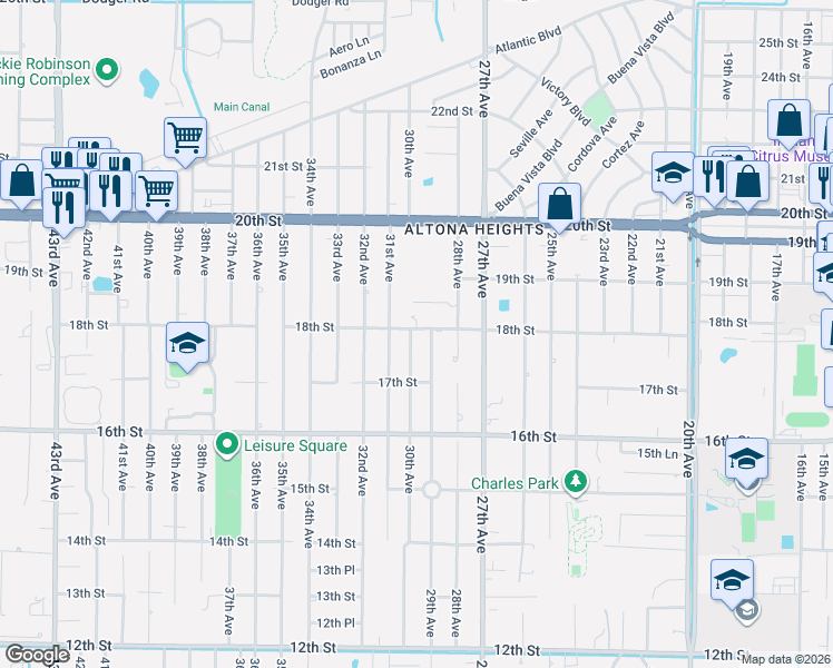 map of restaurants, bars, coffee shops, grocery stores, and more near 2915 18th Street in Vero Beach