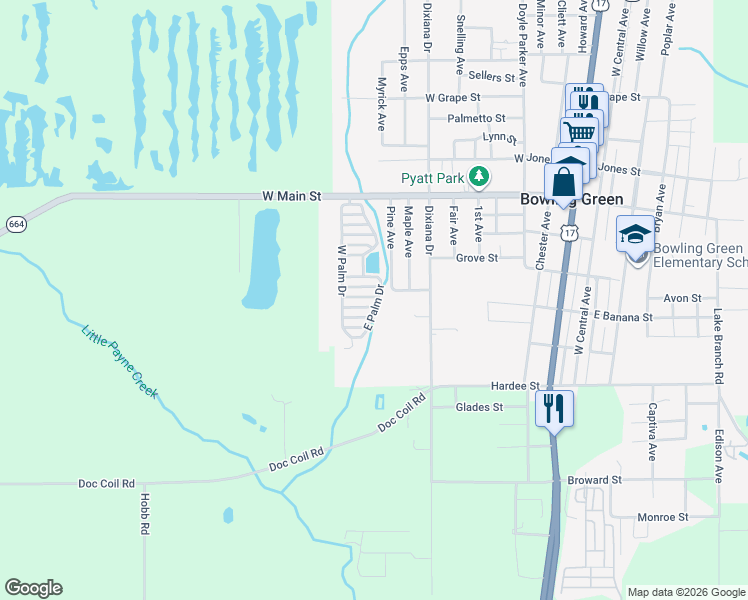 map of restaurants, bars, coffee shops, grocery stores, and more near 1105 Queen Lane in Bowling Green