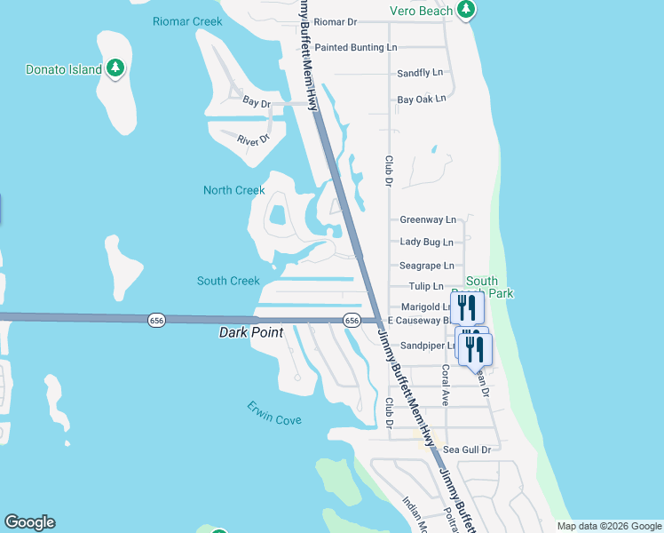 map of restaurants, bars, coffee shops, grocery stores, and more near 730 Lagoon Road in Vero Beach