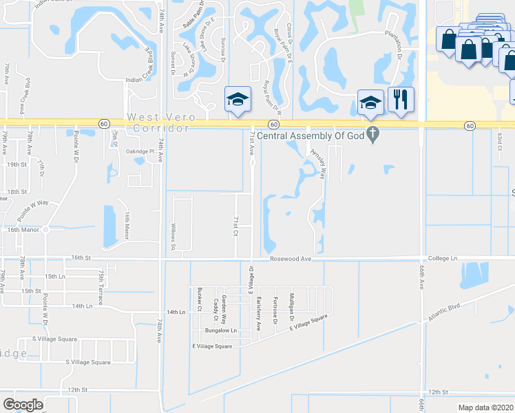 map of restaurants, bars, coffee shops, grocery stores, and more near 1736 71st Avenue in Vero Beach