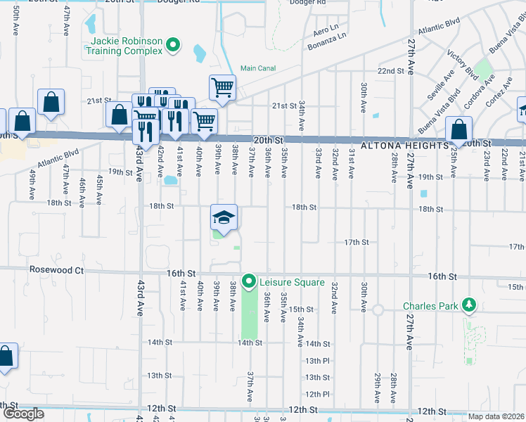 map of restaurants, bars, coffee shops, grocery stores, and more near 1755 36th Avenue in Vero Beach