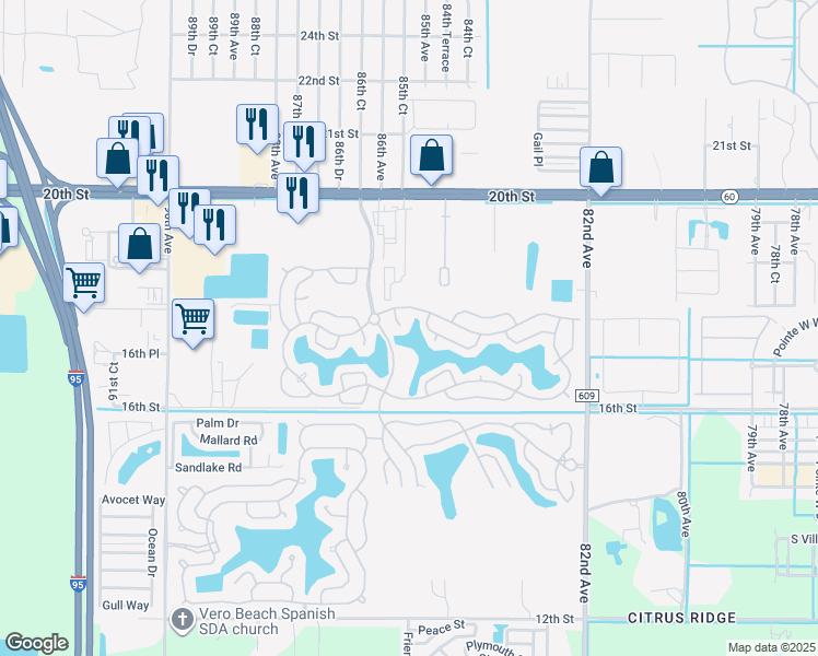 map of restaurants, bars, coffee shops, grocery stores, and more near 8775 20th Street in Vero Beach