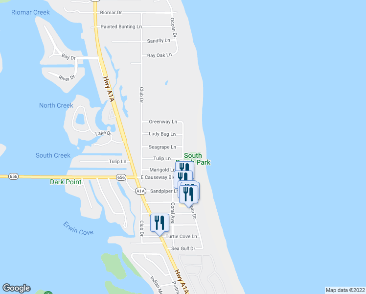 map of restaurants, bars, coffee shops, grocery stores, and more near 1798 Ocean Drive in Vero Beach