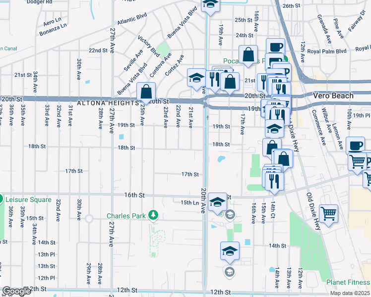 map of restaurants, bars, coffee shops, grocery stores, and more near 2126 18th Street in Vero Beach