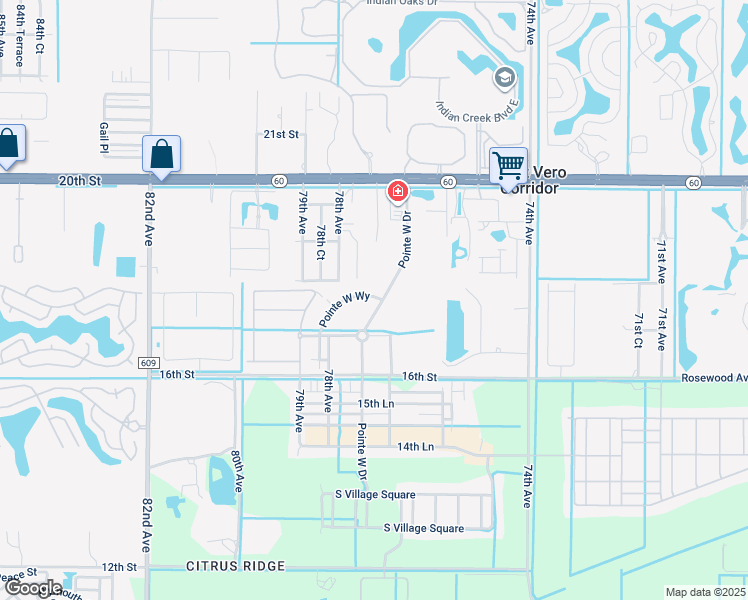 map of restaurants, bars, coffee shops, grocery stores, and more near 1830 Pointe West Way in Vero Beach