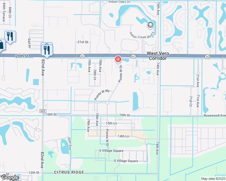 map of restaurants, bars, coffee shops, grocery stores, and more near 1853 Pointe West Way in Vero Beach