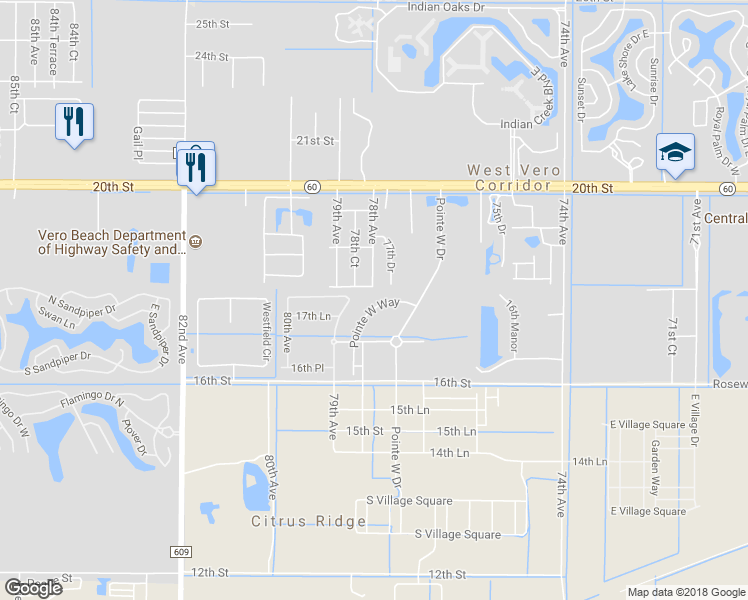 map of restaurants, bars, coffee shops, grocery stores, and more near 1757 Pointe West Way in Vero Beach