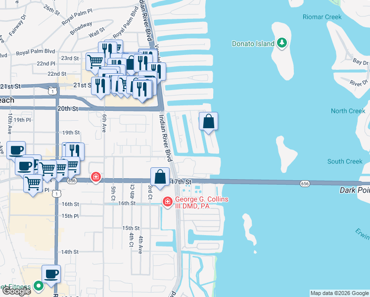 map of restaurants, bars, coffee shops, grocery stores, and more near 1815 Cobia Drive in Vero Beach