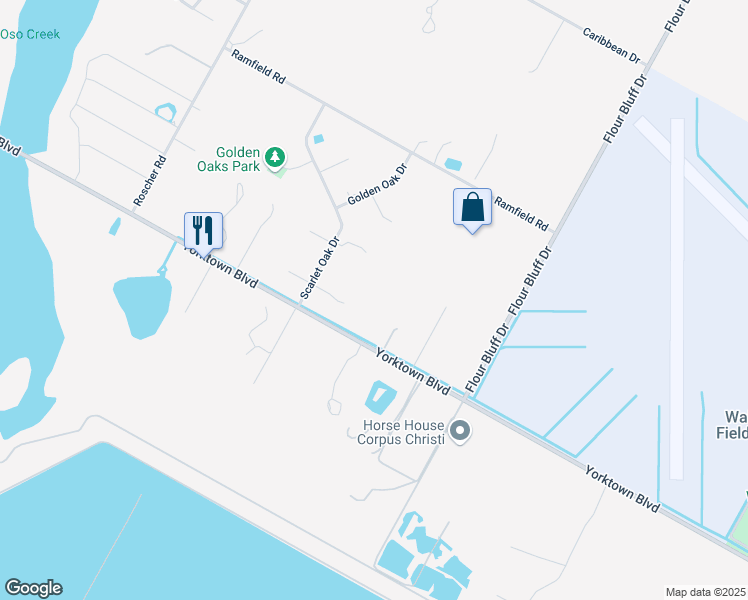map of restaurants, bars, coffee shops, grocery stores, and more near 1630 Yorktown Boulevard in Corpus Christi