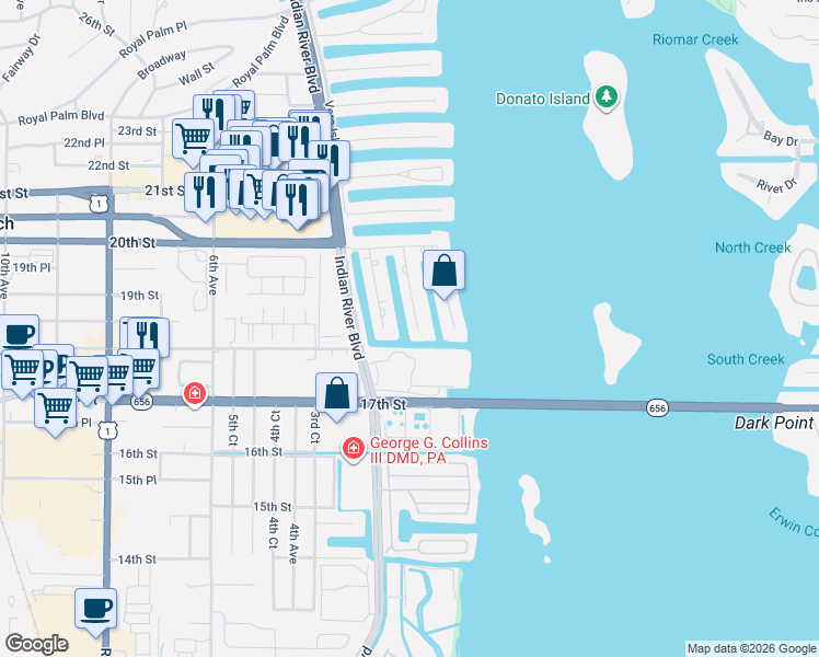 map of restaurants, bars, coffee shops, grocery stores, and more near 1815 Cobia Drive in Vero Beach