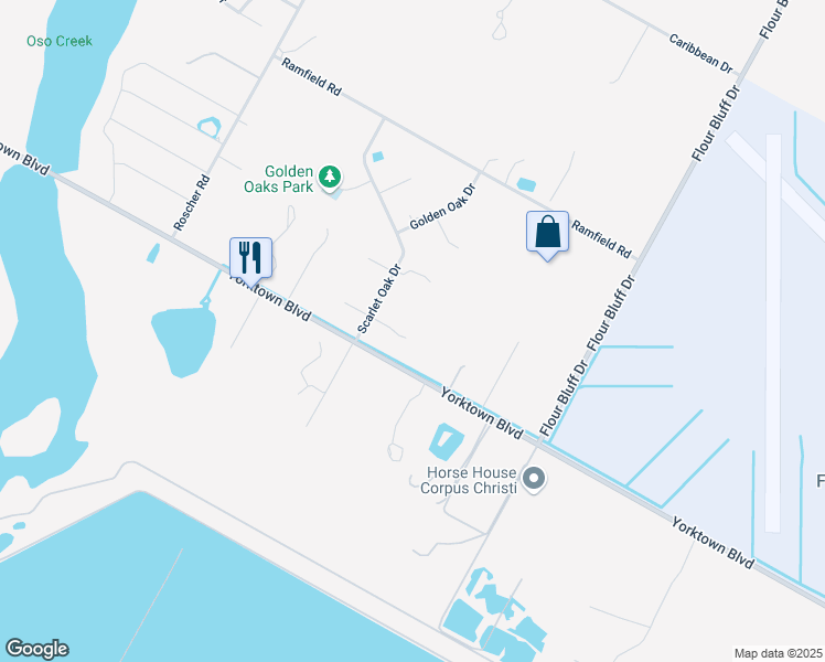map of restaurants, bars, coffee shops, grocery stores, and more near 1630 Yorktown Boulevard in Corpus Christi