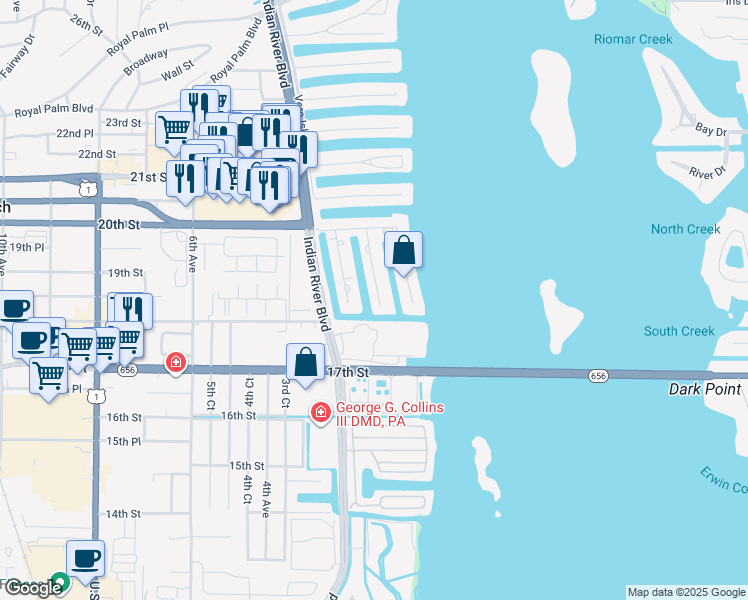 map of restaurants, bars, coffee shops, grocery stores, and more near 1815 Cobia Drive in Vero Beach