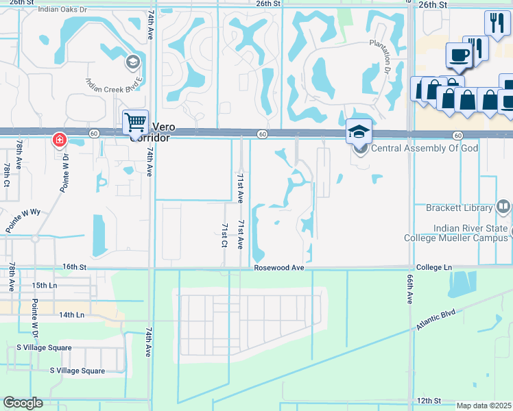 map of restaurants, bars, coffee shops, grocery stores, and more near 1736 71st Avenue in Vero Beach