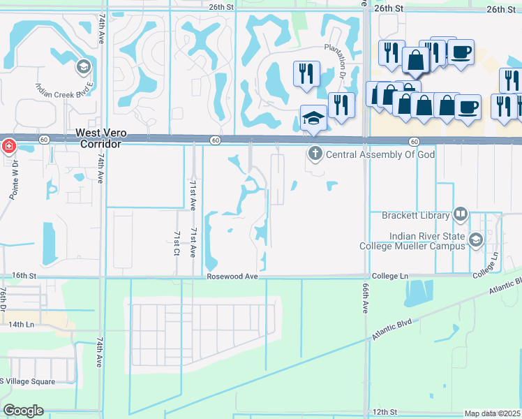 map of restaurants, bars, coffee shops, grocery stores, and more near 6885 20th Street in Vero Beach