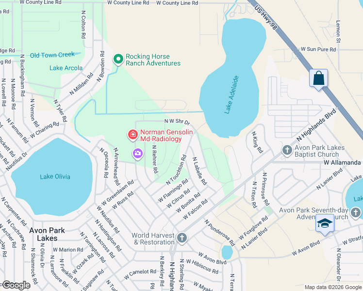 map of restaurants, bars, coffee shops, grocery stores, and more near 2220 West Wells Road in Avon Park