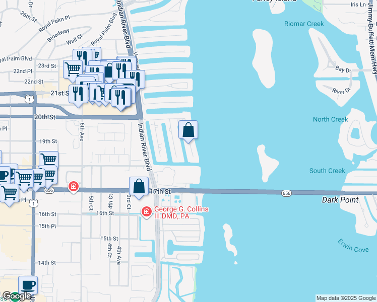 map of restaurants, bars, coffee shops, grocery stores, and more near 1820 Tarpon Lane in Vero Beach