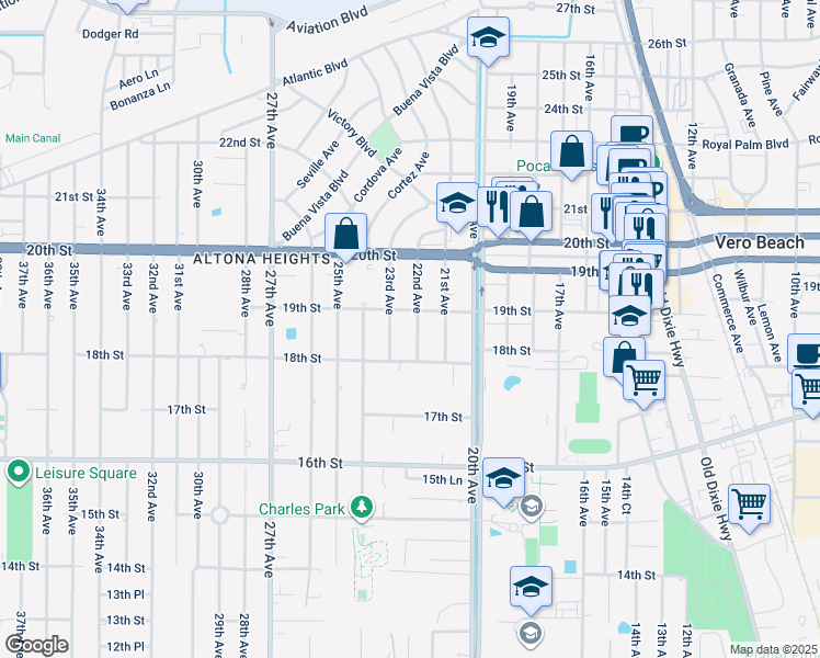 map of restaurants, bars, coffee shops, grocery stores, and more near 1856 23rd Avenue in Vero Beach