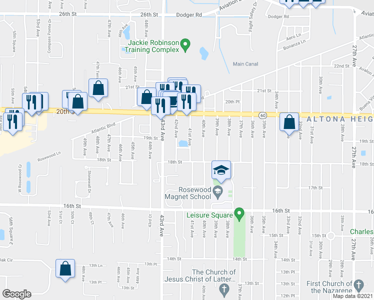 map of restaurants, bars, coffee shops, grocery stores, and more near 4117 18th Place in Vero Beach