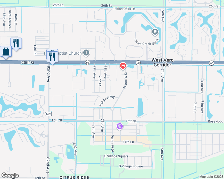 map of restaurants, bars, coffee shops, grocery stores, and more near 1857 77th Drive in Vero Beach