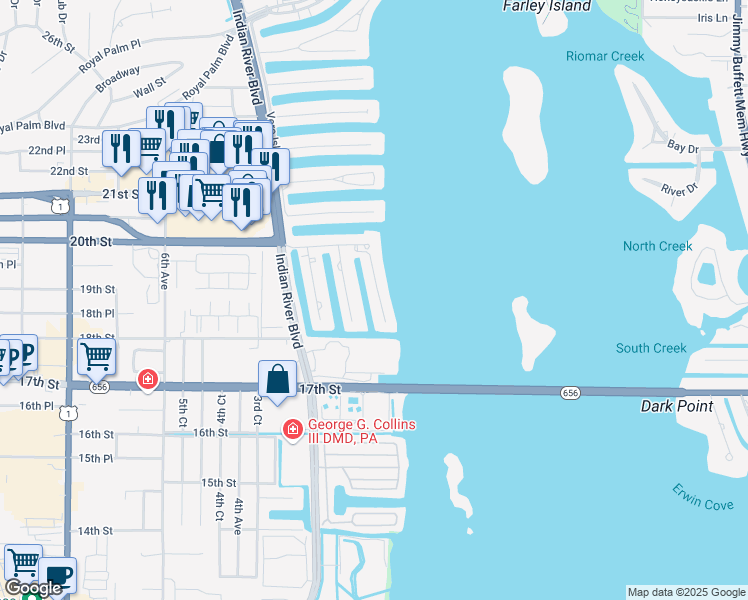 map of restaurants, bars, coffee shops, grocery stores, and more near 1845 Tarpon Lane in Vero Beach