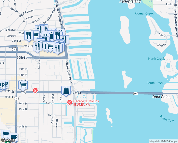 map of restaurants, bars, coffee shops, grocery stores, and more near 1840 Tarpon Lane in Vero Beach