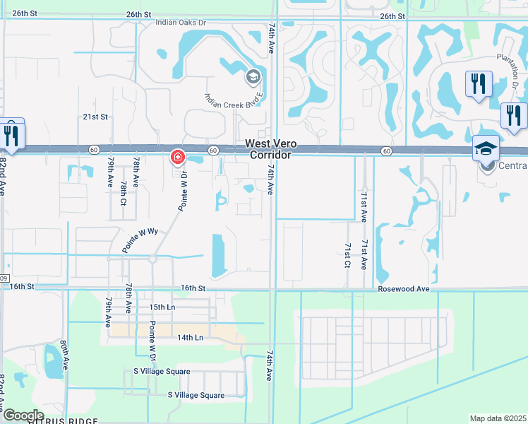 map of restaurants, bars, coffee shops, grocery stores, and more near 1820 Oak Grove Court in Vero Beach