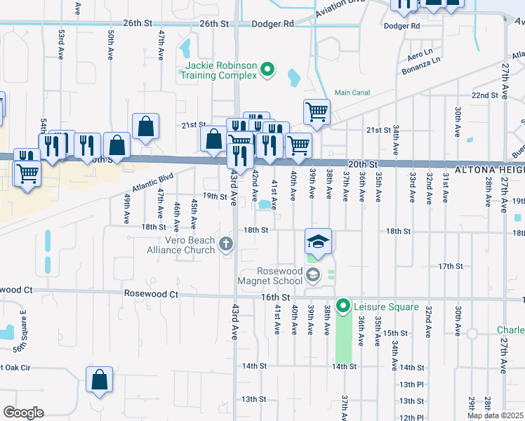map of restaurants, bars, coffee shops, grocery stores, and more near 4117 18th Place in Vero Beach