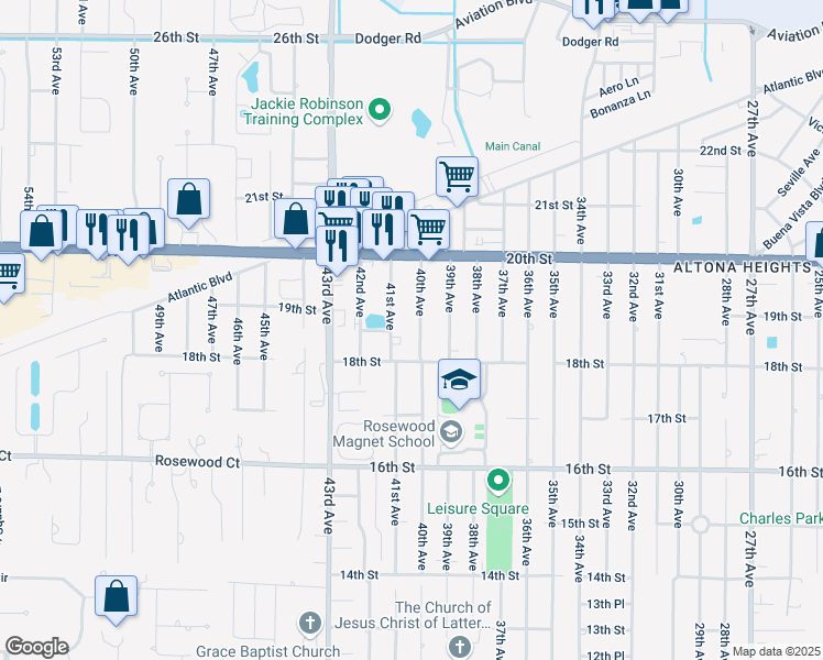 map of restaurants, bars, coffee shops, grocery stores, and more near 1865 40th Avenue in Vero Beach