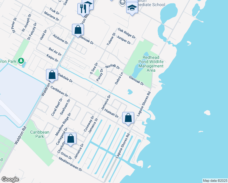 map of restaurants, bars, coffee shops, grocery stores, and more near 2853 Debra Lane in Corpus Christi