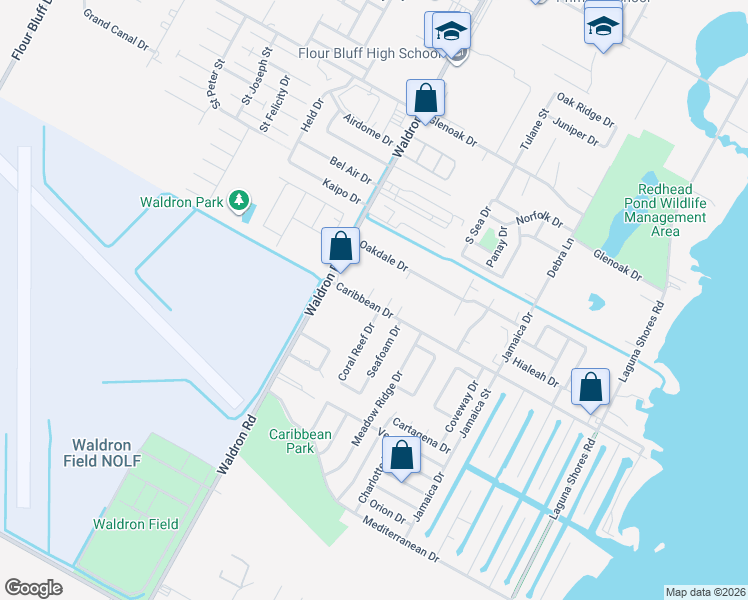 map of restaurants, bars, coffee shops, grocery stores, and more near 3017 Eikel Place in Corpus Christi