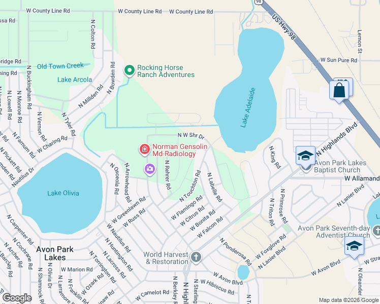 map of restaurants, bars, coffee shops, grocery stores, and more near 2220 West Wells Road in Avon Park