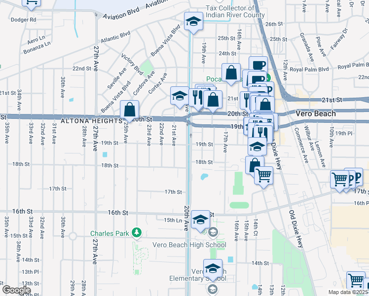 map of restaurants, bars, coffee shops, grocery stores, and more near 1867 20th Avenue in Vero Beach