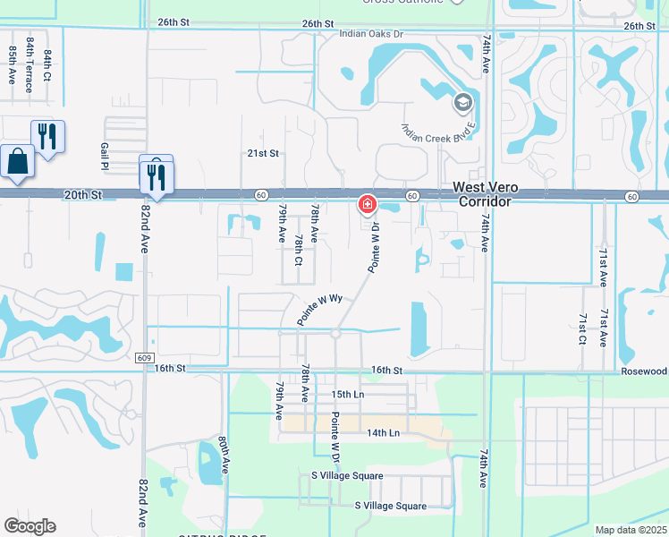 map of restaurants, bars, coffee shops, grocery stores, and more near 1858 77th Drive in Vero Beach