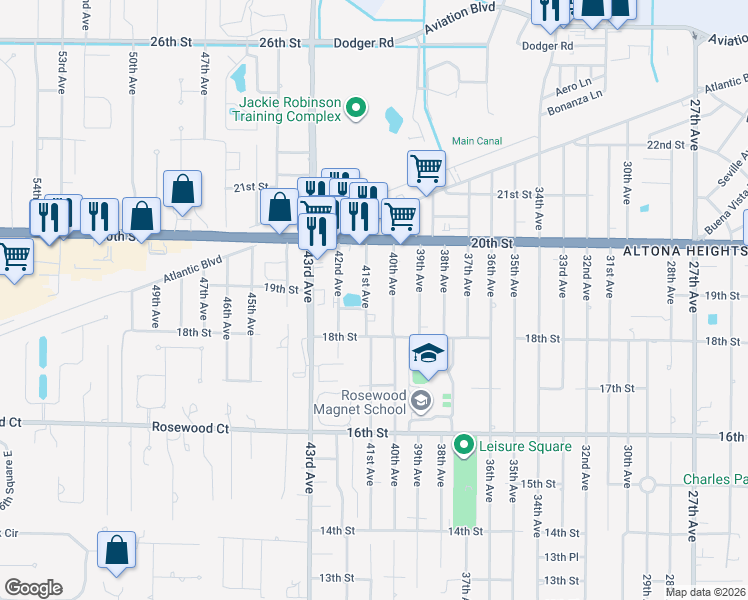 map of restaurants, bars, coffee shops, grocery stores, and more near 1865 40th Avenue in Vero Beach