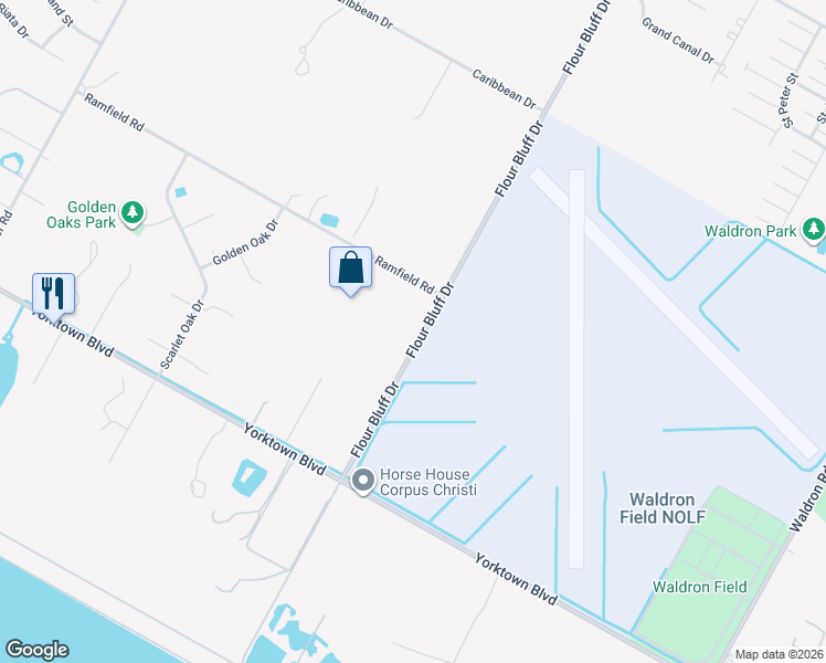 map of restaurants, bars, coffee shops, grocery stores, and more near 3616 Flour Bluff Drive in Corpus Christi