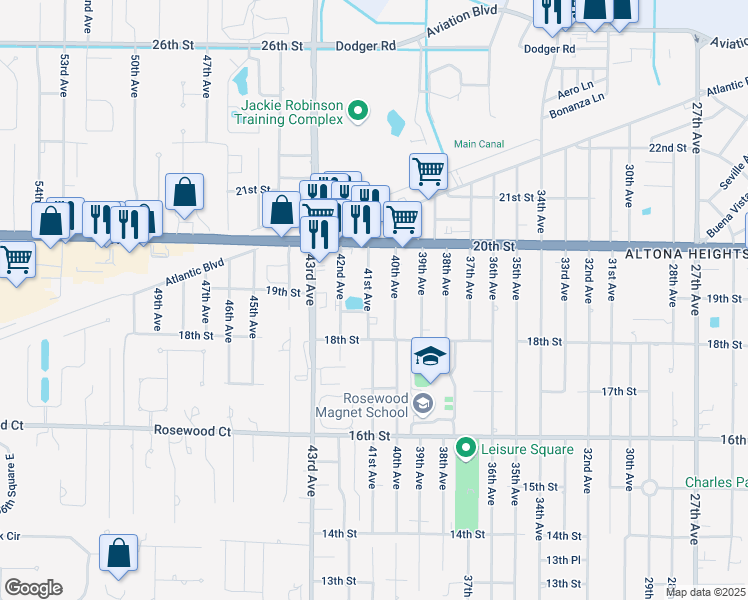 map of restaurants, bars, coffee shops, grocery stores, and more near 1865 40th Avenue in Vero Beach