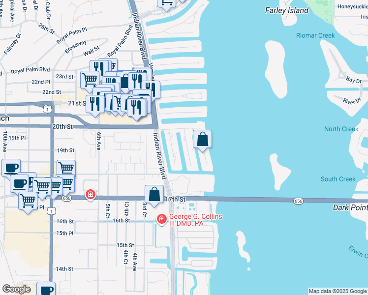 map of restaurants, bars, coffee shops, grocery stores, and more near 1875 Cobia Drive in Vero Beach