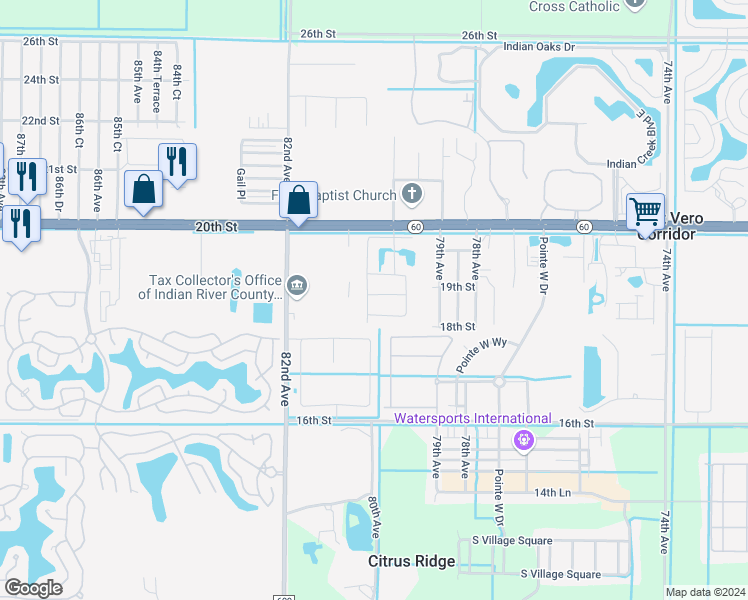 map of restaurants, bars, coffee shops, grocery stores, and more near 1882 Westhampton Court in Vero Beach