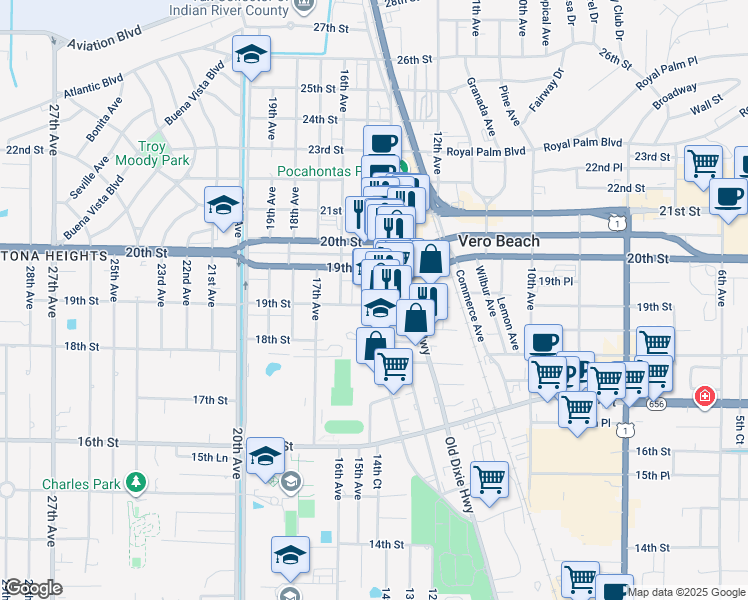 map of restaurants, bars, coffee shops, grocery stores, and more near 1426 19th Street in Vero Beach
