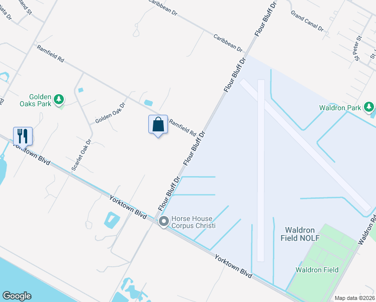 map of restaurants, bars, coffee shops, grocery stores, and more near 3616 Flour Bluff Drive in Corpus Christi