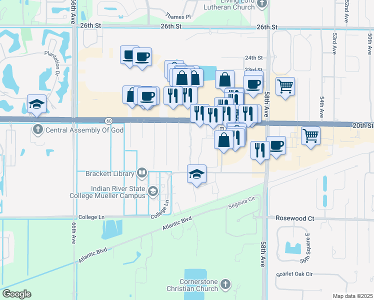 map of restaurants, bars, coffee shops, grocery stores, and more near 1946 Hedden Place in Vero Beach