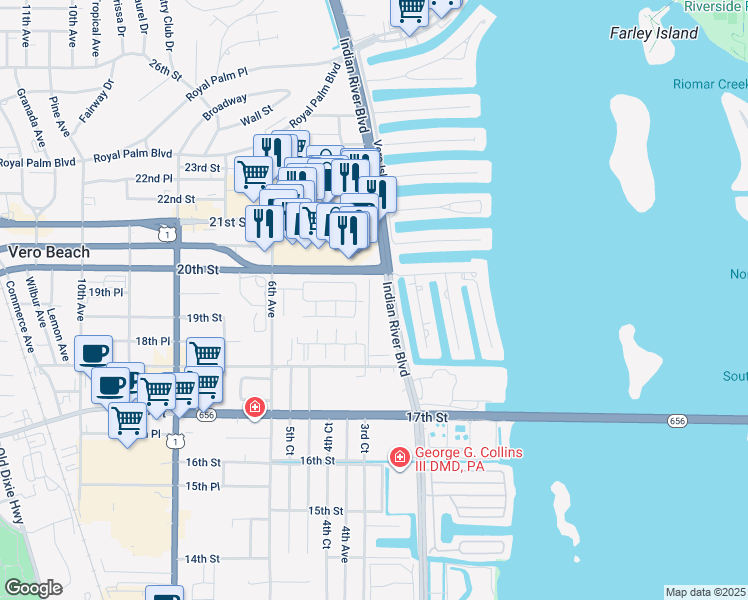 map of restaurants, bars, coffee shops, grocery stores, and more near 1926 4th Avenue in Vero Beach