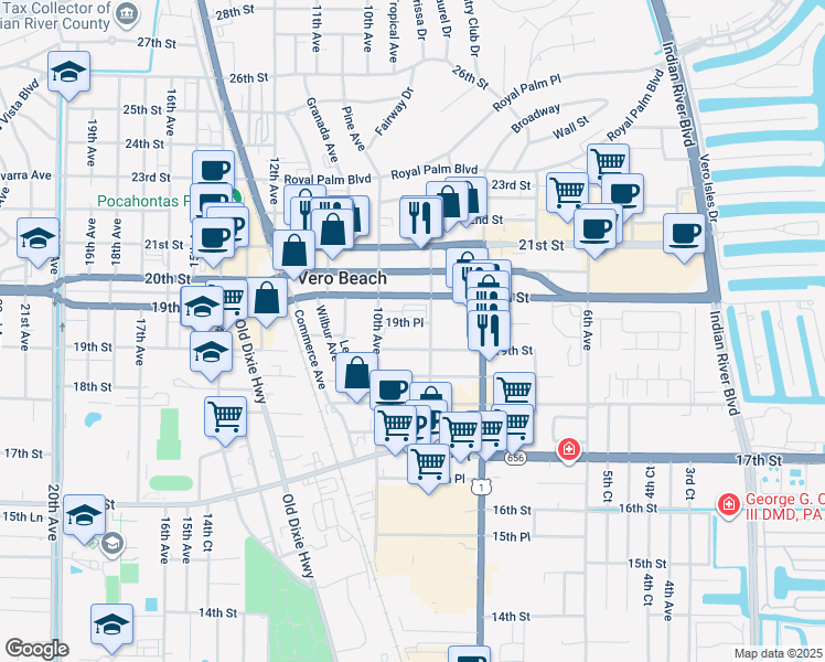 map of restaurants, bars, coffee shops, grocery stores, and more near 901 20th Street in Vero Beach
