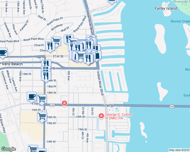 map of restaurants, bars, coffee shops, grocery stores, and more near 1926 4th Avenue in Vero Beach