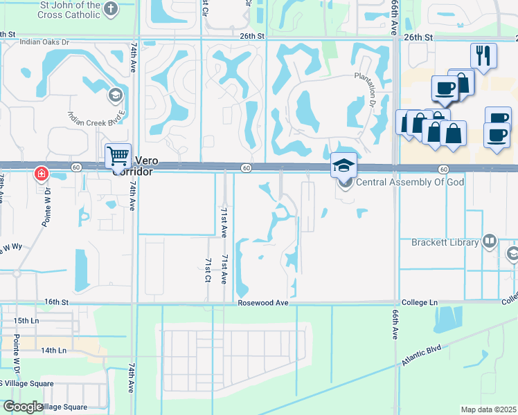 map of restaurants, bars, coffee shops, grocery stores, and more near 1925 Westminster Circle in Vero Beach