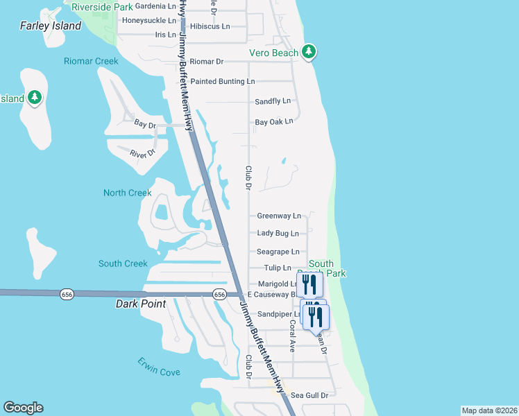 map of restaurants, bars, coffee shops, grocery stores, and more near 1951 Club Drive in Vero Beach